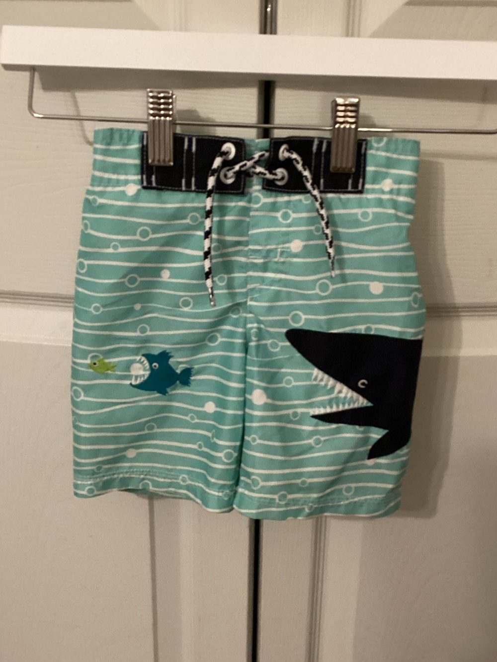 Gymboree Boys' Aqua Shark Swim Trunks with Fish Graphics Size 18-24 Months